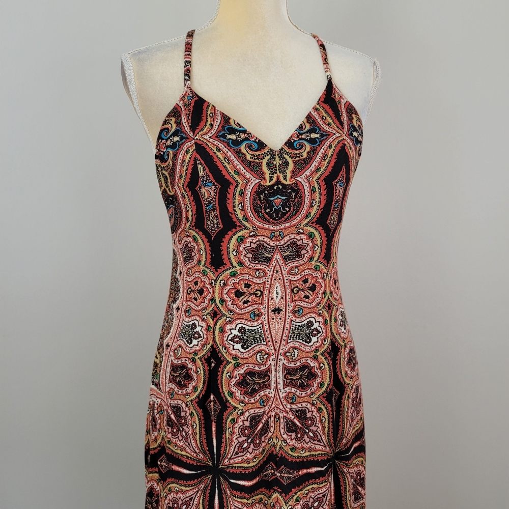 ALICE & OLIVIA Size 4 Alves Paisley Scarf Print V-Neckline Cross Back Maxi Dress - Picture 4 of 8